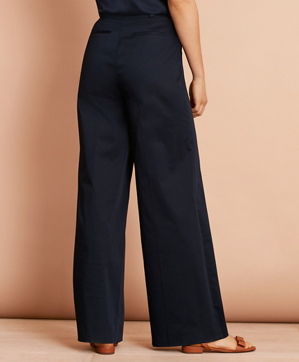 Cotton Sateen Wide-Leg Pants - Brooks Brothers