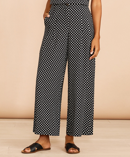 Floral-Print Pleat-Front Cropped Wide-Leg Pants