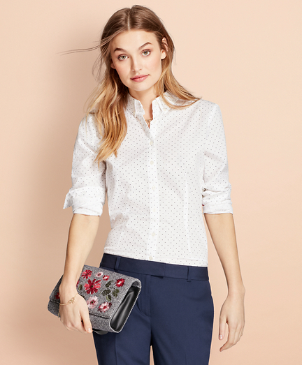 Polka-Dot Stretch Cotton Poplin Shirt