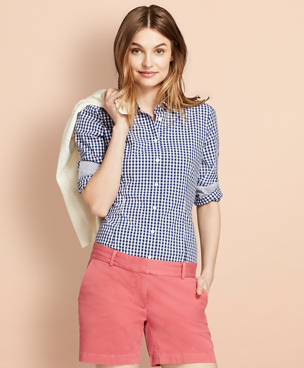 Gingham Stretch Cotton Poplin Shirt