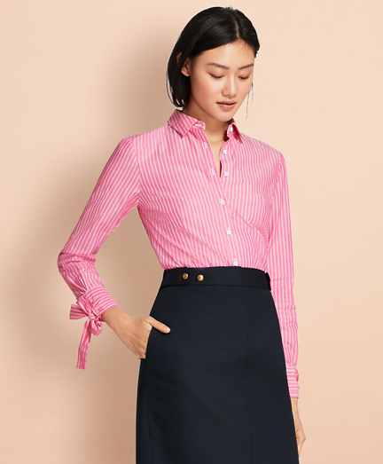 Bow-Cuff Striped Cotton Poplin Shirt