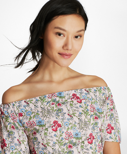 Botanical-Print Cotton Poplin Off-the-Shoulder Top