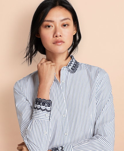 Eyelet-Embroidered Striped Cotton Poplin Shirt