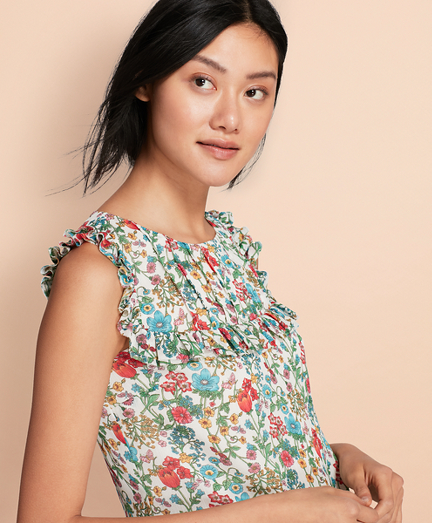 Ruffled Floral-Print Chiffon Top