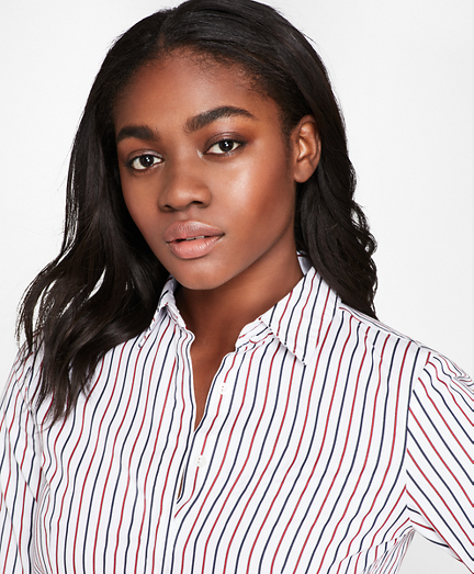 Striped Cotton Dobby Ruffle-Cuff Shirt