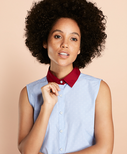 Anchor-Pattern Cotton Dobby Blouse