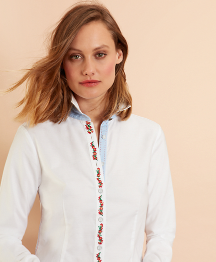 Floral-Embroidered Supima&reg; Cotton Oxford Shirt