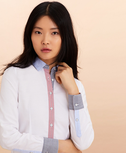Stripe-Trimmed Supima&reg; Cotton Oxford Shirt