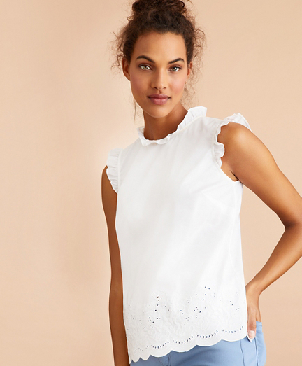 Eyelet-Trimmed Poplin Blouse