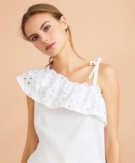 Eyelet Ruffle-Trim One-Shoulder Top