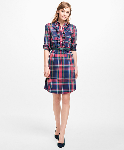 blue plaid shirt dress