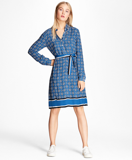 Foulard-Print Crepe Shirt Dress