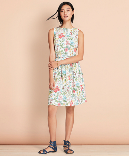 Botanical-Print Stretch Cotton Poplin Three-in-One Dress