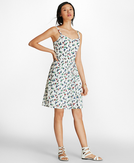 Bird-Print Cotton Swiss Dot Sundress
