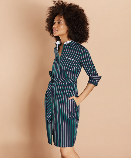 Striped Cotton Dobby Shirt Dress 