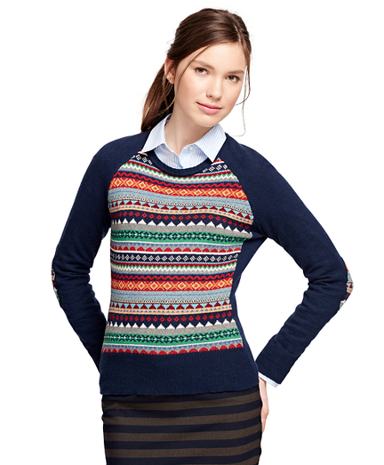 Women's Cotton Blend Raglan Fair Isle Sweater Brooks Brothers