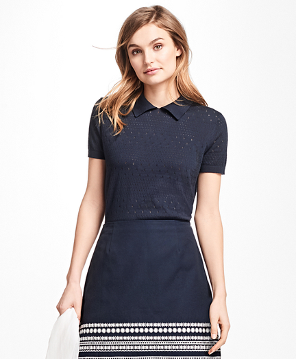 Short-Sleeve Cotton Pointelle Polo Sweater