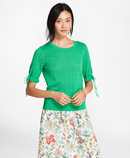 Elbow-Sleeve Cotton Pointelle Sweater