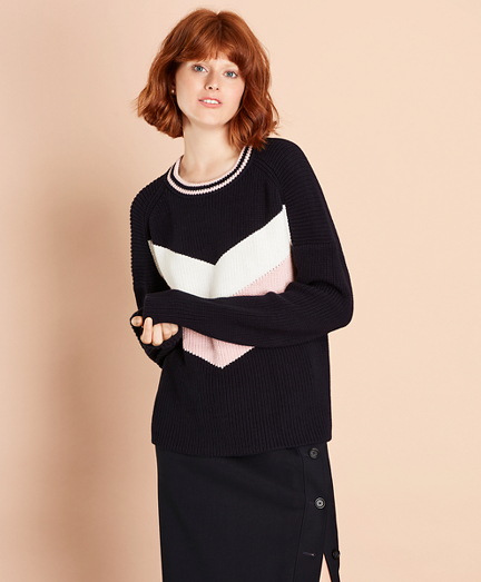 Chevron-Patterned Cotton Sweater