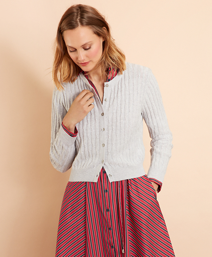 Wool-Cotton Cable-Knit Cropped Cardigan - Brooks Brothers