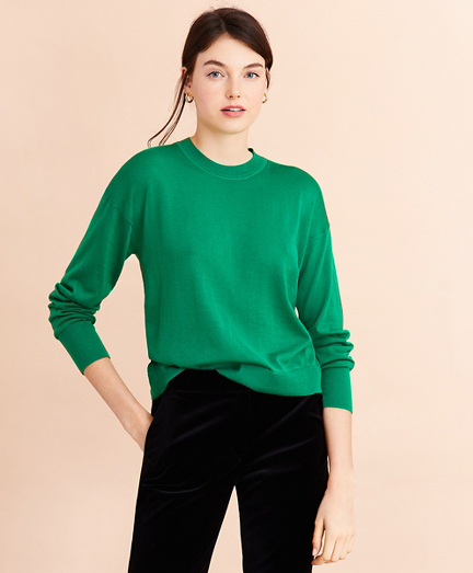 Merino Wool Pointelle-Detail Crewneck Sweater