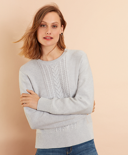 Wool-Cotton Cable-Knit Sweater - Brooks 