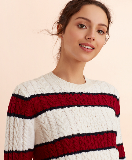 Striped WoolCotton CableKnit Sweater Brooks Brothers