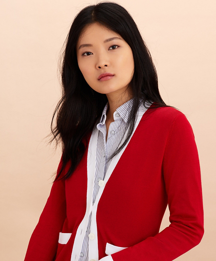 Contrast-Trim Cotton-Blend Cardigan