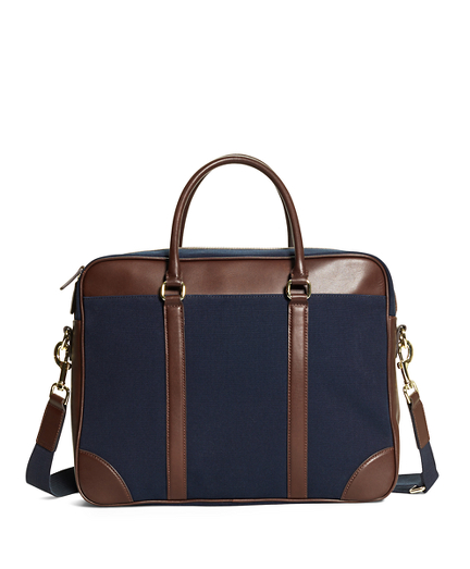 Navy Blue Canvas and Leather Soft Briefcase | Brooks Brothers