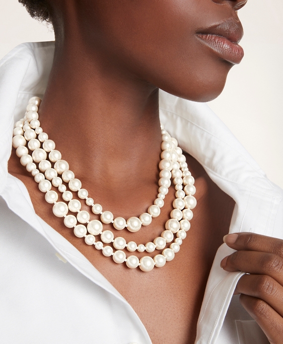 Three-Rope Pearl Necklace White