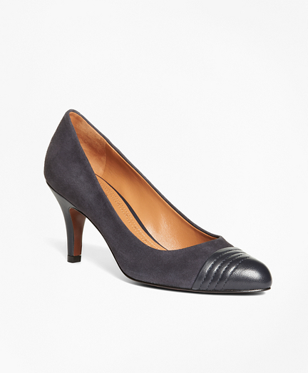 Women's Navy Blue Suede Captoe Pumps 