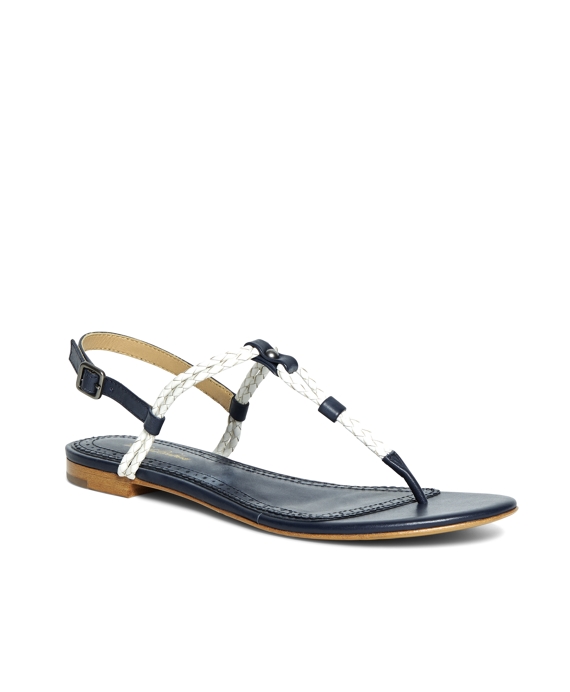 Women's Navy Blue and White Braided Calfskin Sandals | Brooks Brothers