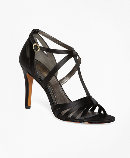 Women's Black Satin High-Heeled Sandals | Brooks Brothers
