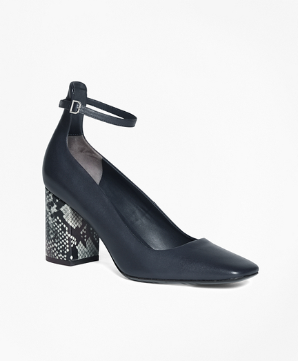 Leather Square-Toe Stacked Heels