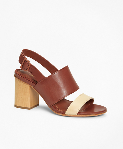 Two-Tone Leather Block-Heel Sandals 