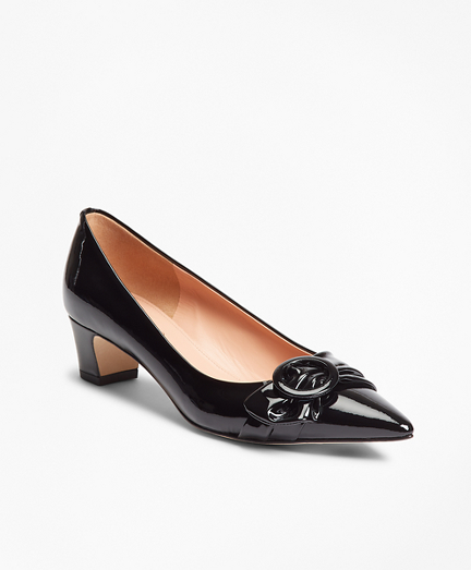 black patent leather kitten heel pumps