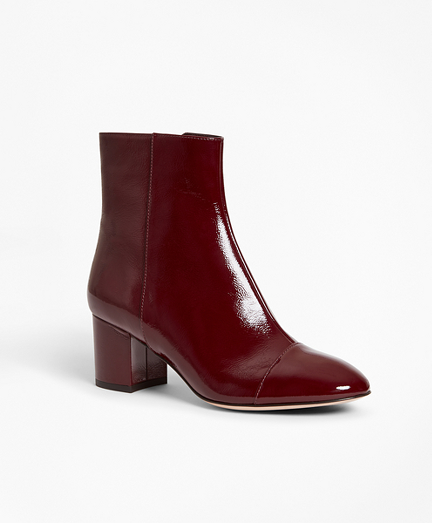 patent burgundy ankle boots