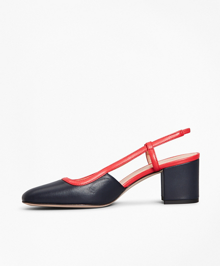 navy leather block heels