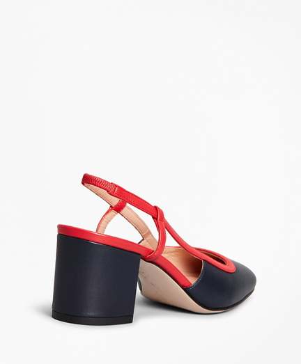 navy leather block heels