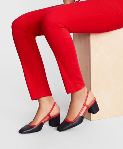 navy leather block heels