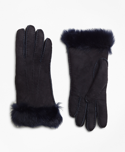 Women's Navy Shearling Gloves | Brooks Brothers