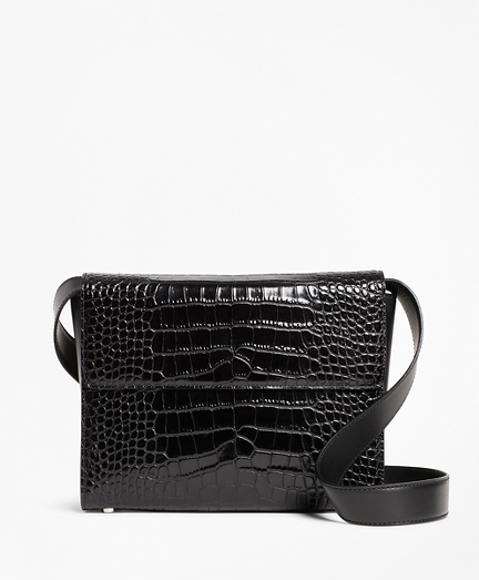 Crocodile-Embossed Leather Shoulder Bag