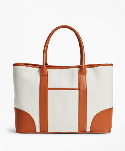 Leather-Trimmed Canvas Tote Bag - Brooks Brothers