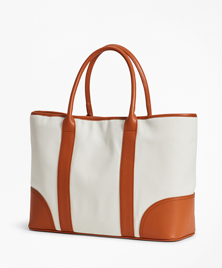 Leather-Trimmed Canvas Tote Bag - Brooks Brothers