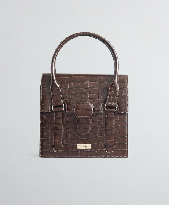 Crocodile-Embossed Leather Handbag Brown