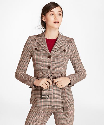 Houndstooth-Checked Stretch-Wool Belted Jacket