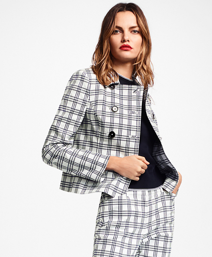Plaid Stretch Cotton Double-Breasted Jacket