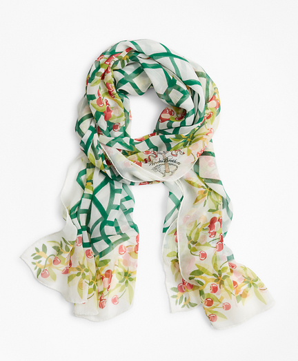 Cherry-Print Silk Chiffon Oblong Scarf