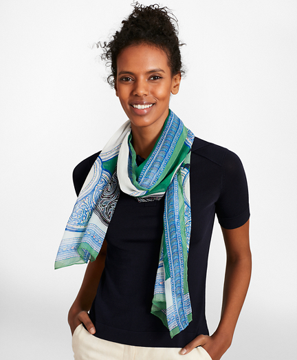 Porcelain-Print Silk Chiffon Oblong Scarf