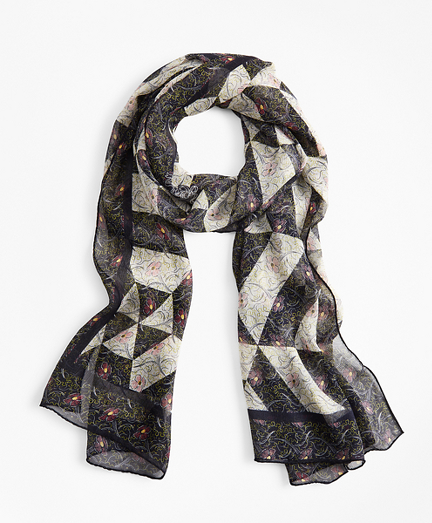 Kaleidoscope Violet-Print Silk Chiffon Oblong Scarf